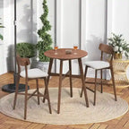 Set da pranzo moderno di 3 pezzi con tavolo rotondo in legno e 2 sgabelli da bar imbottiti in legno massiccio per sala da pranzo, bar e soggiorno