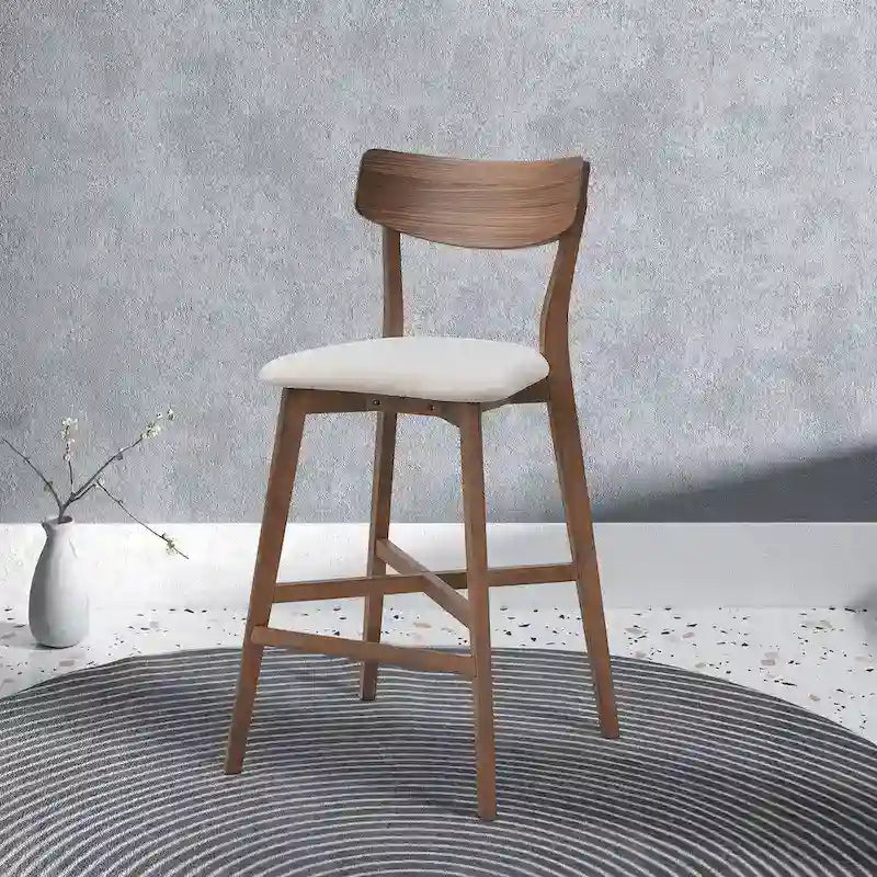 Set da pranzo moderno di 3 pezzi con tavolo rotondo in legno e 2 sgabelli da bar imbottiti in legno massiccio per sala da pranzo, bar e soggiorno