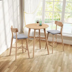 Set da pranzo moderno di 3 pezzi con tavolo rotondo in legno e 2 sgabelli da bar imbottiti in legno massiccio per sala da pranzo, bar e soggiorno