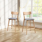 Set da pranzo moderno di 3 pezzi con tavolo rotondo in legno e 2 sgabelli da bar imbottiti in legno massiccio per sala da pranzo, bar e soggiorno