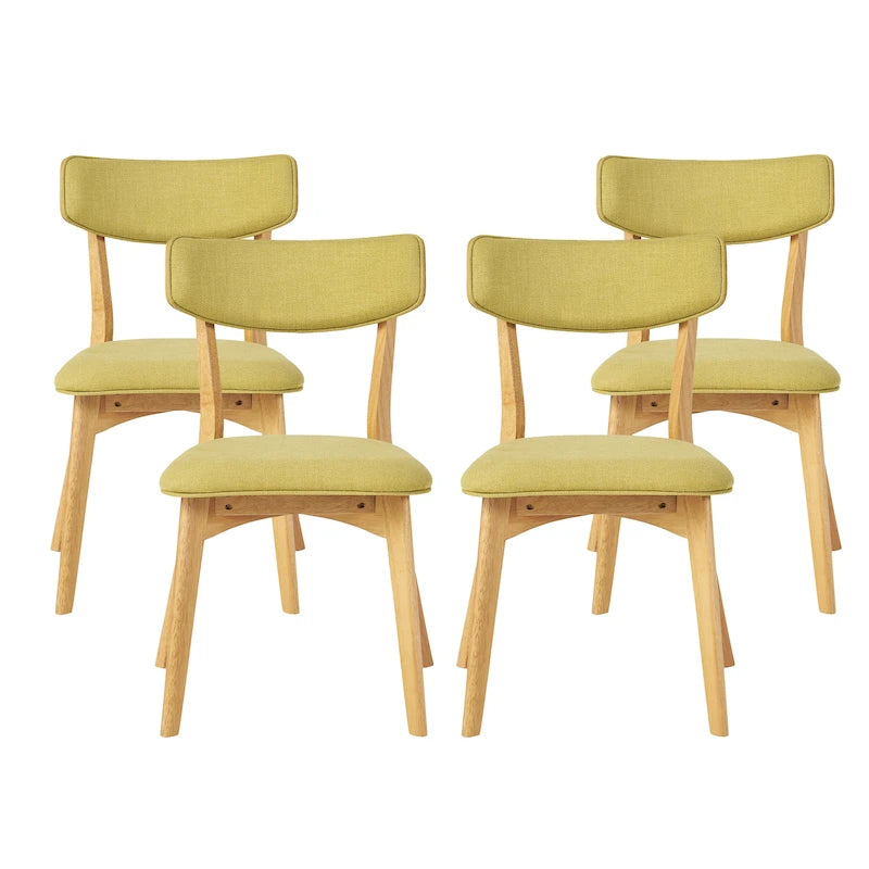 Sedie da pranzo imbottite in legno di gomma stile Mid-Century Modern, set da 4
