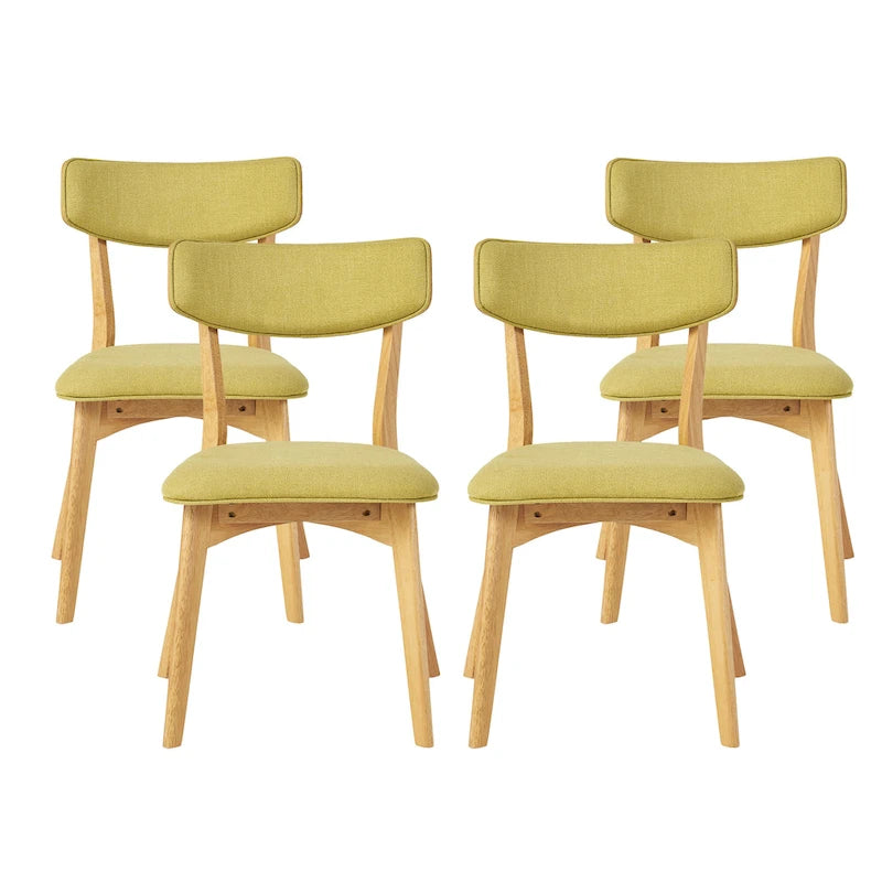 Sedie da pranzo imbottite in legno di gomma stile Mid-Century Modern, set da 4