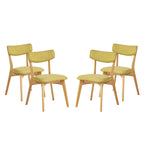 Sedie da pranzo imbottite in legno di gomma stile Mid-Century Modern, set da 4