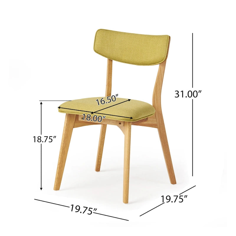 Sedie da pranzo imbottite in legno di gomma stile Mid-Century Modern, set da 4