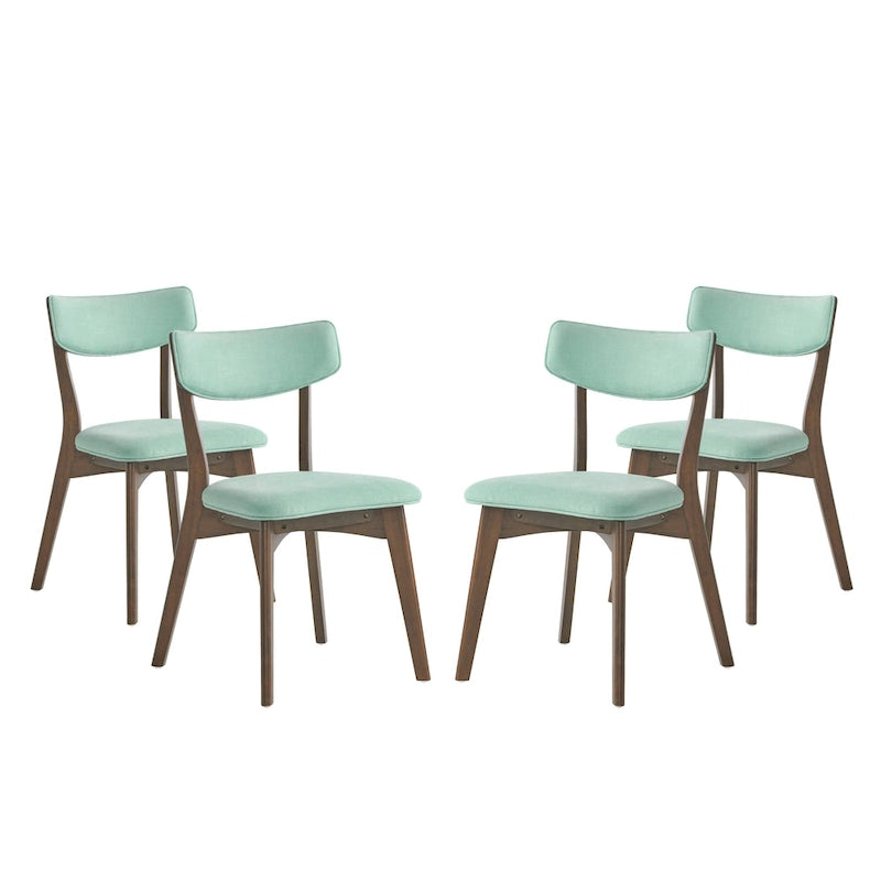 Sedie da pranzo imbottite in legno di gomma stile Mid-Century Modern, set da 4