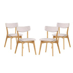 Sedie da pranzo imbottite in legno di gomma stile Mid-Century Modern, set da 4