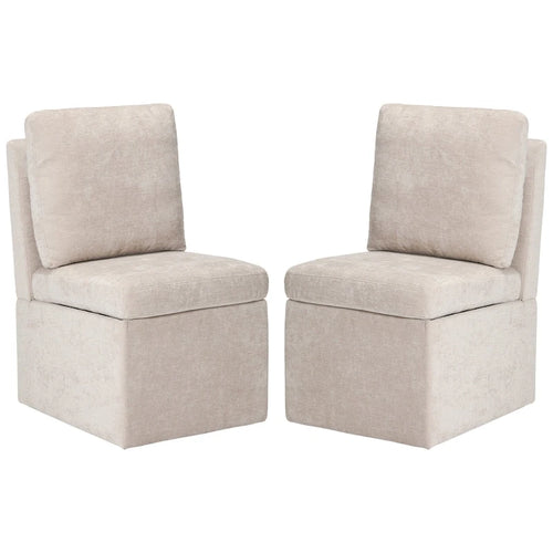 Stansberry Chenille Upholstered Armless Dining Chair with Under Seat Storage and Caster Wheels (Set of 2)