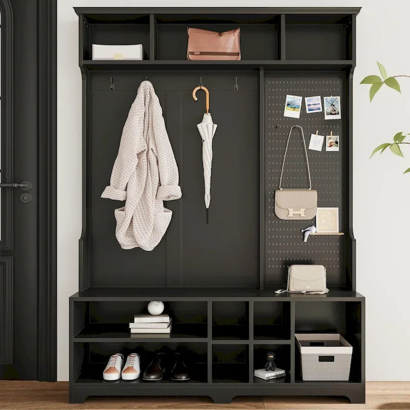 Appendiabiti Moderno con Scarpiera, Mobile Porta Scarpe, Ripiani e Pannello Forato, per Ingresso e Corridoio, Soggiorno