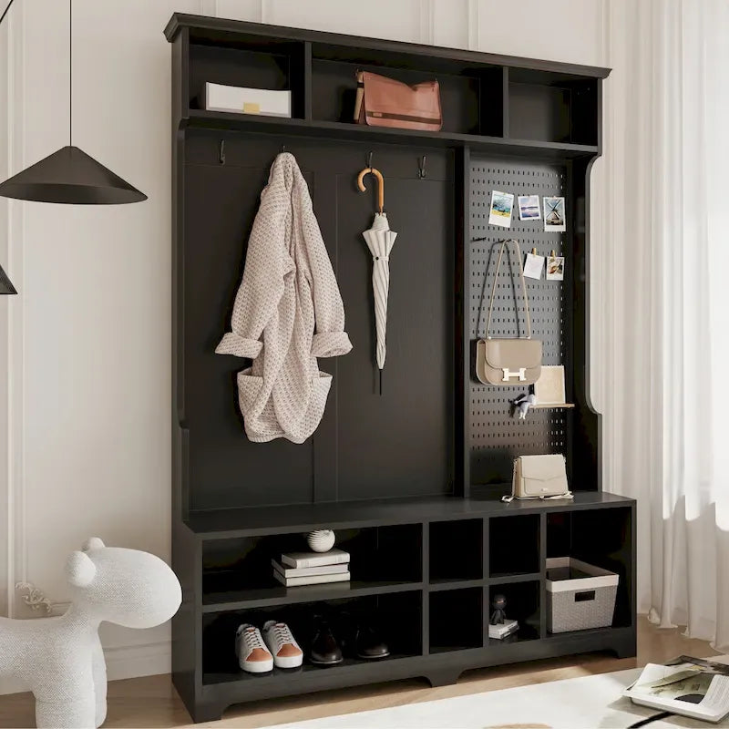Appendiabiti Moderno con Scarpiera, Mobile Porta Scarpe, Ripiani e Pannello Forato, per Ingresso e Corridoio, Soggiorno
