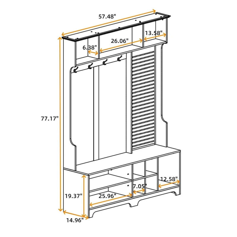 Appendiabiti Moderno con Scarpiera, Mobile Porta Scarpe, Ripiani e Pannello Forato, per Ingresso e Corridoio, Soggiorno