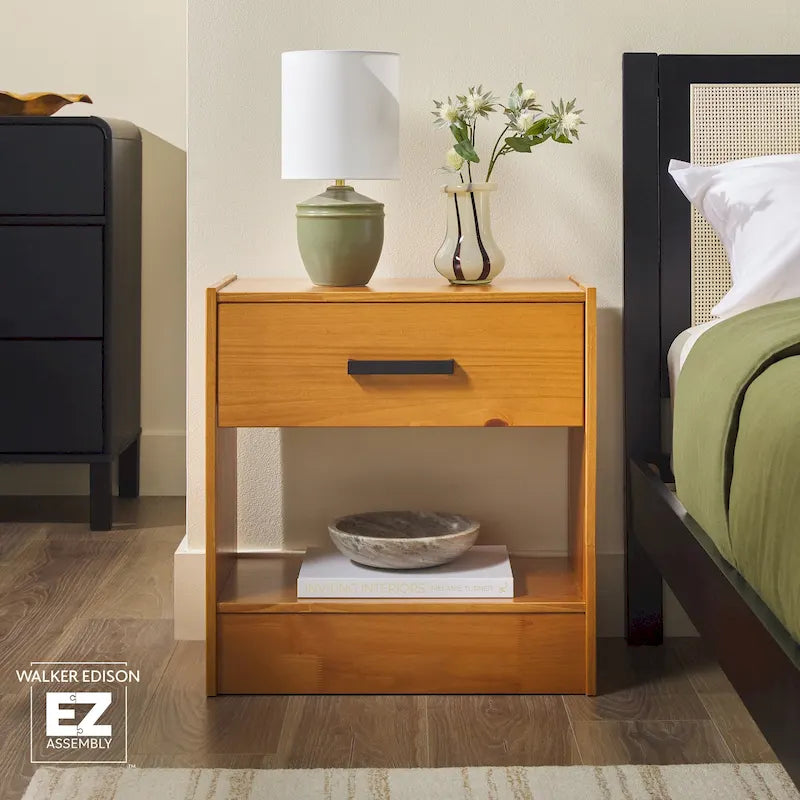 Walker Edison Comodino Moderno con 1 Cassetto in Legno Massiccio, Facile Montaggio