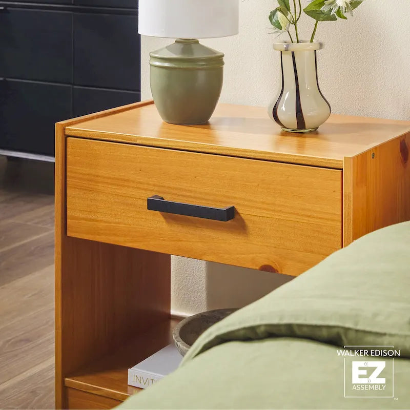 Walker Edison Comodino Moderno con 1 Cassetto in Legno Massiccio, Facile Montaggio