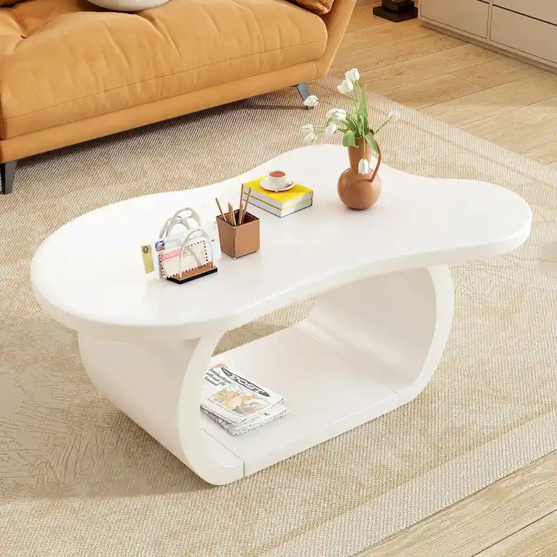 Tavolino da caffè moderno a forma di nuvola con piano spesso 1,5 pollici, tavolino laterale irregolare in stile crema con gambe curve, tavolino d'appoggio dal design unico