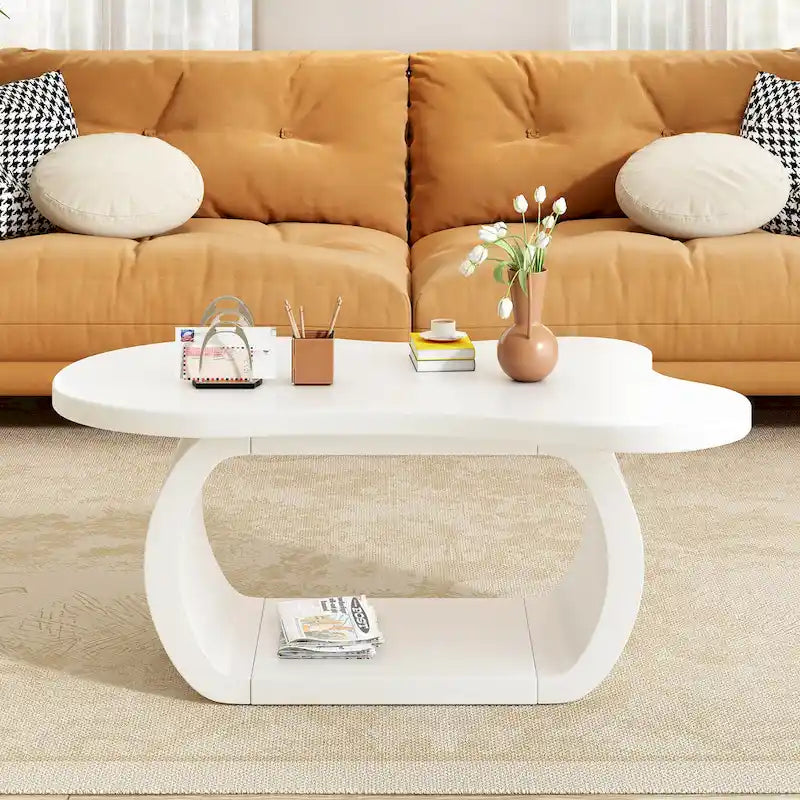 Tavolino da caffè moderno a forma di nuvola con piano spesso 1,5 pollici, tavolino laterale irregolare in stile crema con gambe curve, tavolino d'appoggio dal design unico