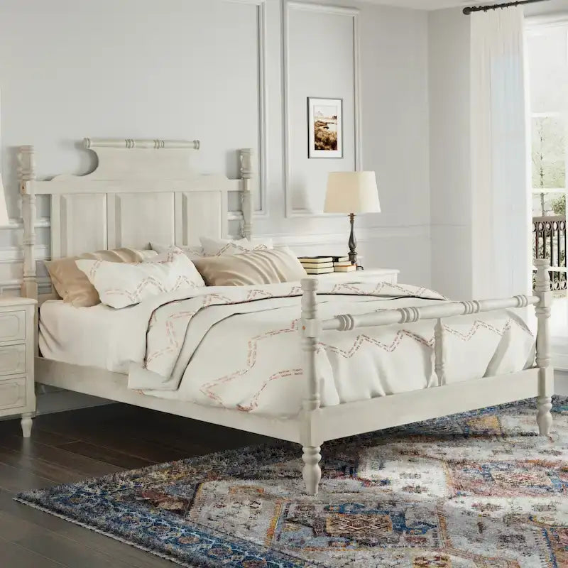 Letto a piattaforma Queen Size in legno, stile country vintage, a baldacchino, con testiera alta 56,9 pollici a forma di corona, non richiede la rete a molle