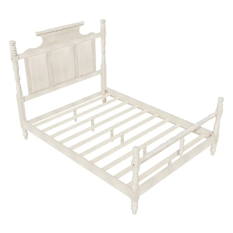 Letto a piattaforma Queen Size in legno, stile country vintage, a baldacchino, con testiera alta 56,9 pollici a forma di corona, non richiede la rete a molle