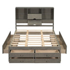 Letto a piattaforma Queen Size con testiera contenitore e 8 cassetti, Grigio