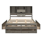 Letto a piattaforma Queen Size con testiera contenitore e 8 cassetti, Grigio