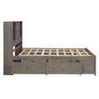 Letto a piattaforma Queen Size con testiera contenitore e 8 cassetti, Grigio