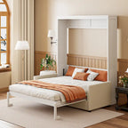 Letto a scomparsa bianco multifunzione a una piazza e mezza con cuscino e contenitore