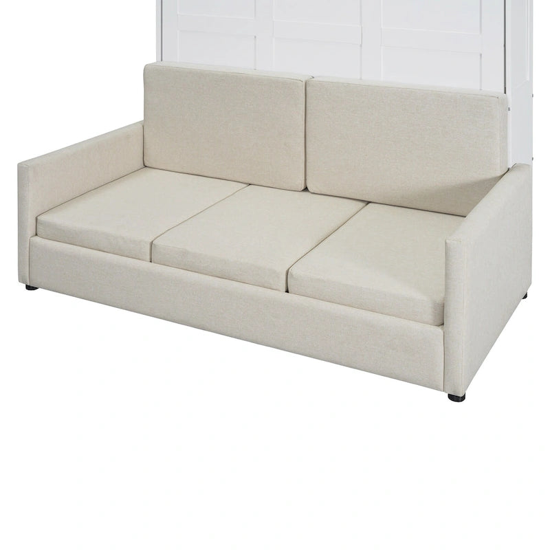 Letto a scomparsa bianco multifunzione a una piazza e mezza con cuscino e contenitore