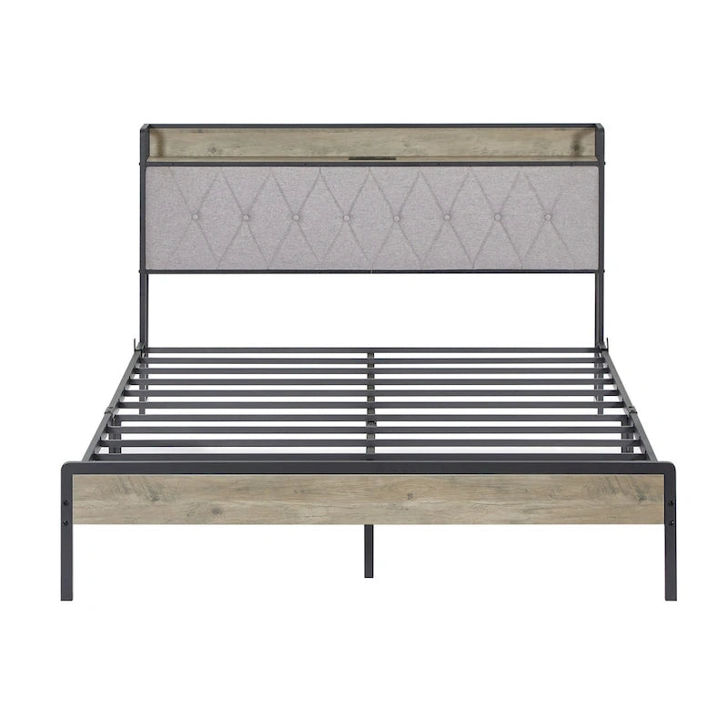 Letto matrimoniale grigio con stazione di ricarica