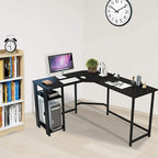 Scrivania moderna per PC da gaming a L con struttura in legno e nera per studio in ufficio domestico