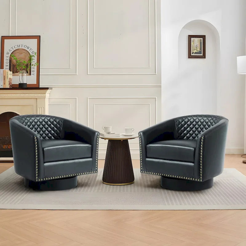 Set di 2 Poltrone Girevoli a Barilotto in Similpelle con Borchie