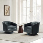 Set di 2 Poltrone Girevoli a Barilotto in Similpelle con Borchie