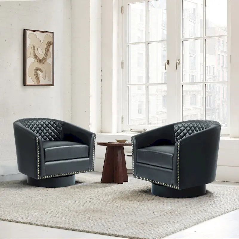 Set di 2 Poltrone Girevoli a Barilotto in Similpelle con Borchie