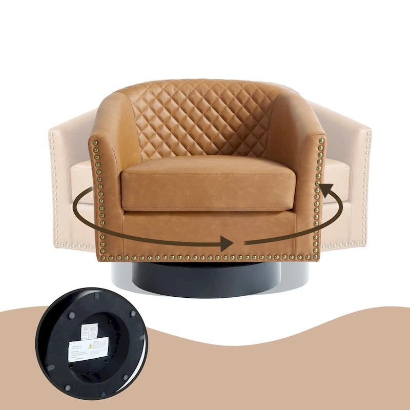 Set di 2 Poltrone Girevoli a Barilotto in Similpelle con Borchie
