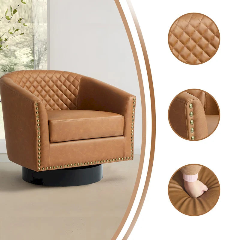 Set di 2 Poltrone Girevoli a Barilotto in Similpelle con Borchie