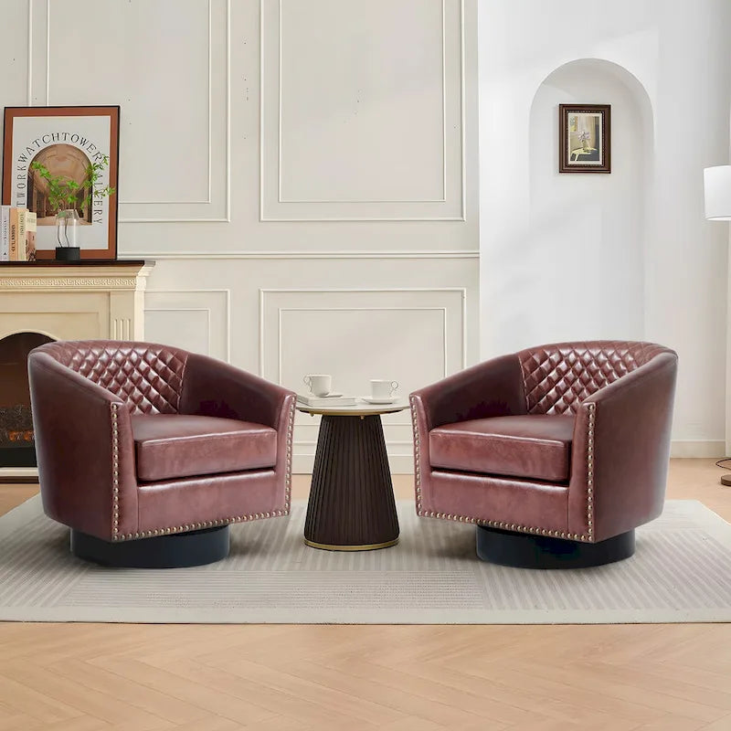 Set di 2 Poltrone Girevoli a Barilotto in Similpelle con Borchie