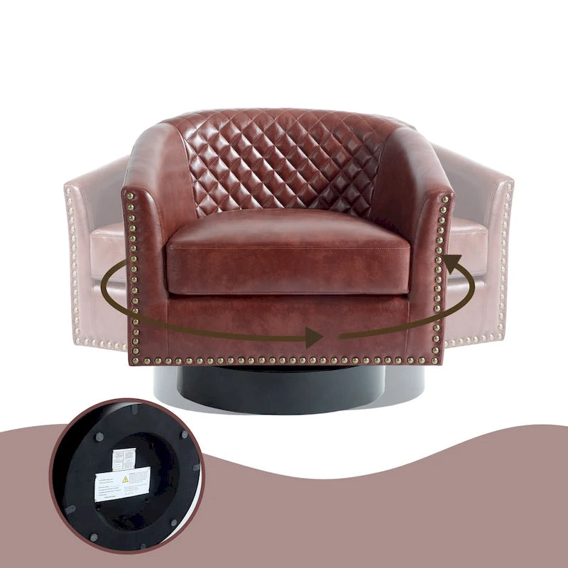 Set di 2 Poltrone Girevoli a Barilotto in Similpelle con Borchie