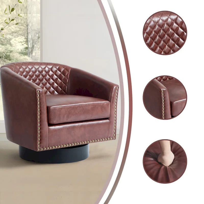 Set di 2 Poltrone Girevoli a Barilotto in Similpelle con Borchie