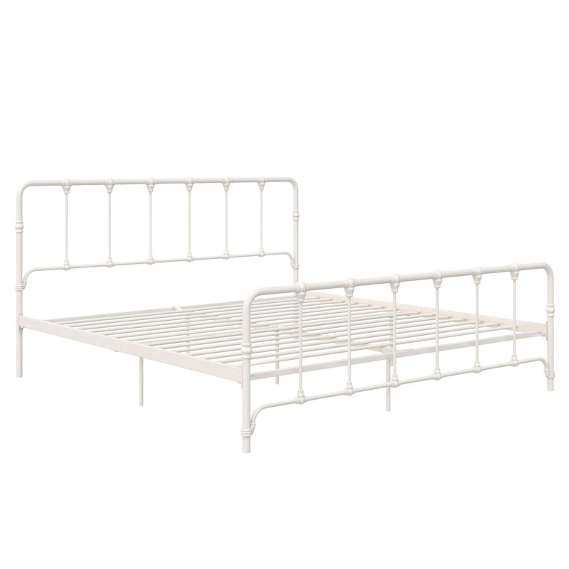 Letto in metallo stile rustico con testiera ricurva e dettagli a pinnacolo vintage