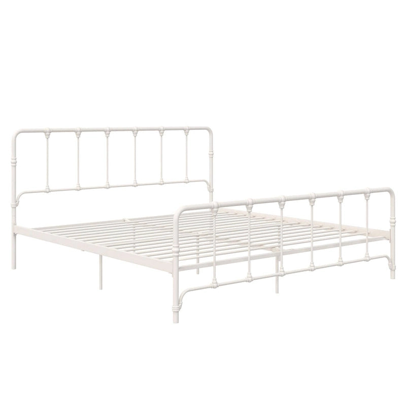 Letto in metallo stile rustico con testiera ricurva e dettagli a pinnacolo vintage