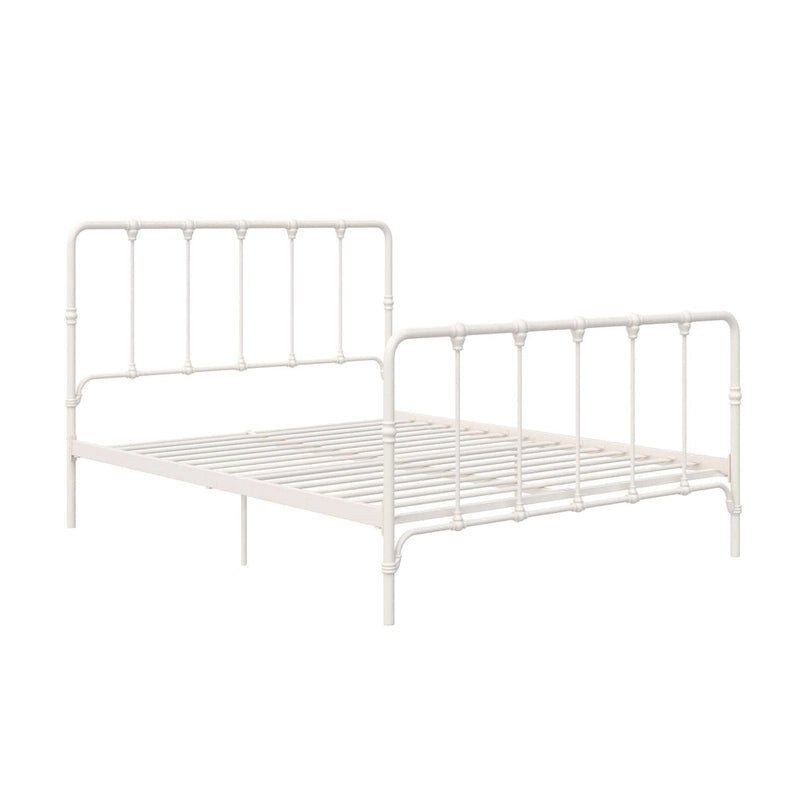 Letto in metallo stile rustico con testiera ricurva e dettagli a pinnacolo vintage