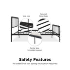 Letto in metallo stile rustico con testiera ricurva e dettagli a pinnacolo vintage
