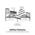 Letto in metallo stile rustico con testiera ricurva e dettagli a pinnacolo vintage