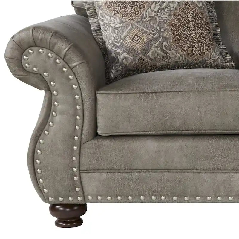 Divanetto "Loveseat" in Similpelle Grigio Pietra con Borchie