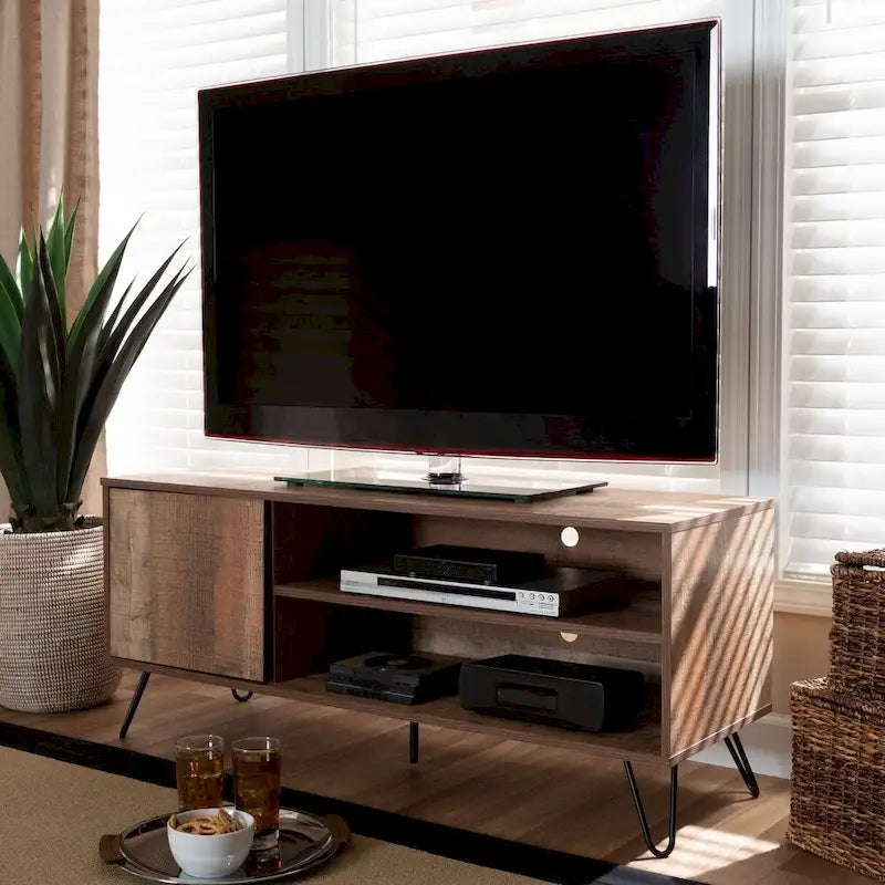 Mobile TV a 1 anta in stile moderno contemporaneo con finitura rovere rustico