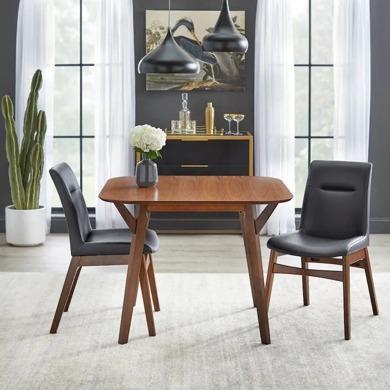 Set di 2 sedie da pranzo in similpelle Mid-Century Modern noce nero