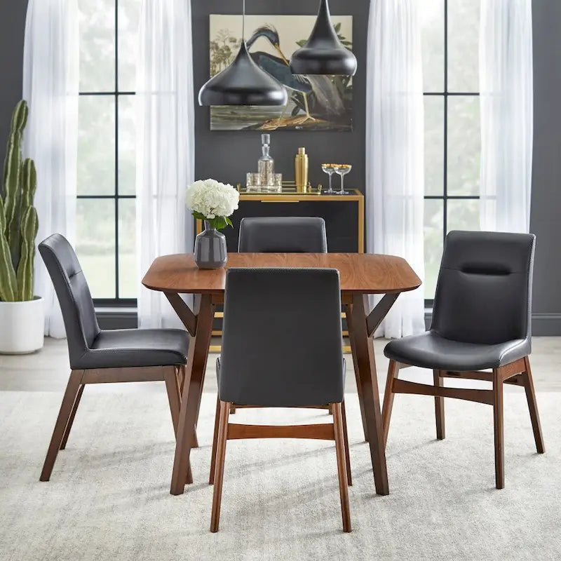 Set di 2 sedie da pranzo in similpelle Mid-Century Modern noce nero