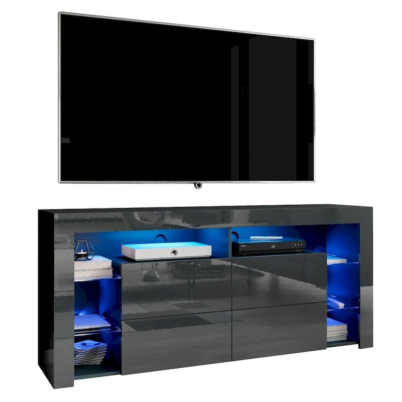 Mobile TV moderno lucido da 61 pollici con luci LED e spazio di archiviazione