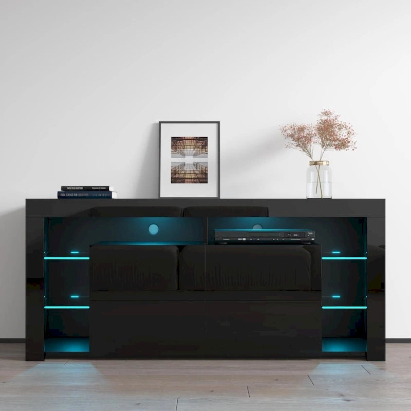 Mobile TV moderno lucido da 61 pollici con luci LED e spazio di archiviazione