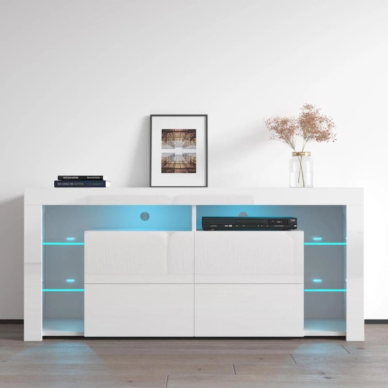 Mobile TV moderno lucido da 61 pollici con luci LED e spazio di archiviazione