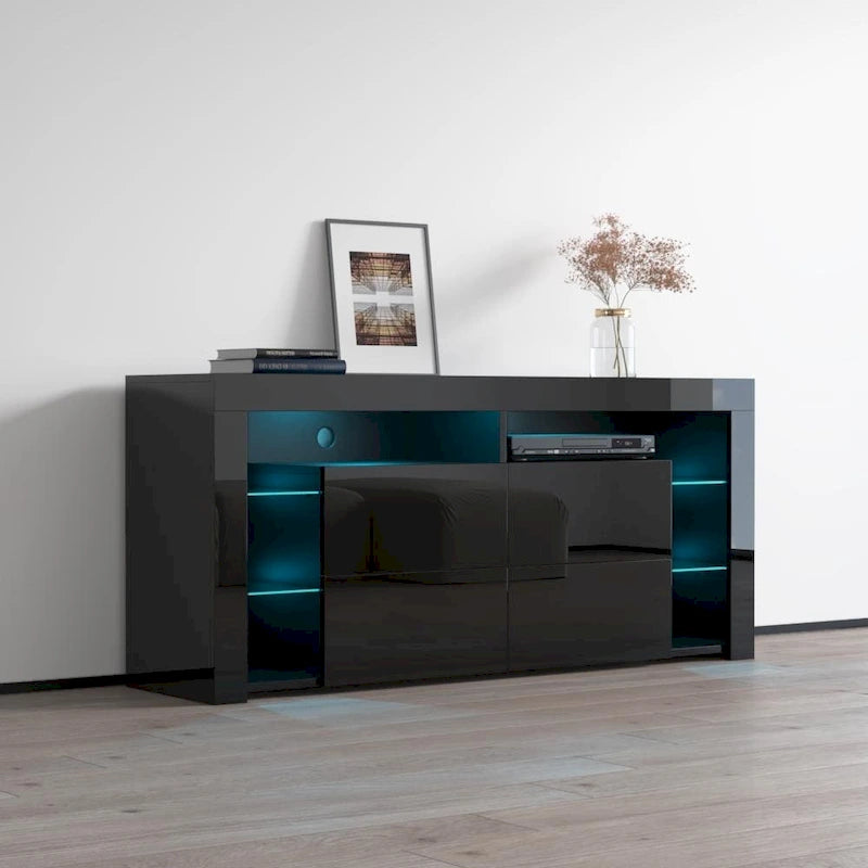 Mobile TV moderno lucido da 61 pollici con luci LED e spazio di archiviazione