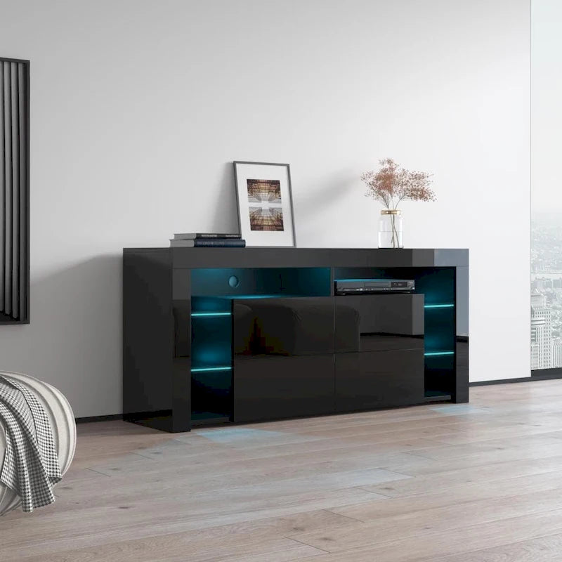 Mobile TV moderno lucido da 61 pollici con luci LED e spazio di archiviazione