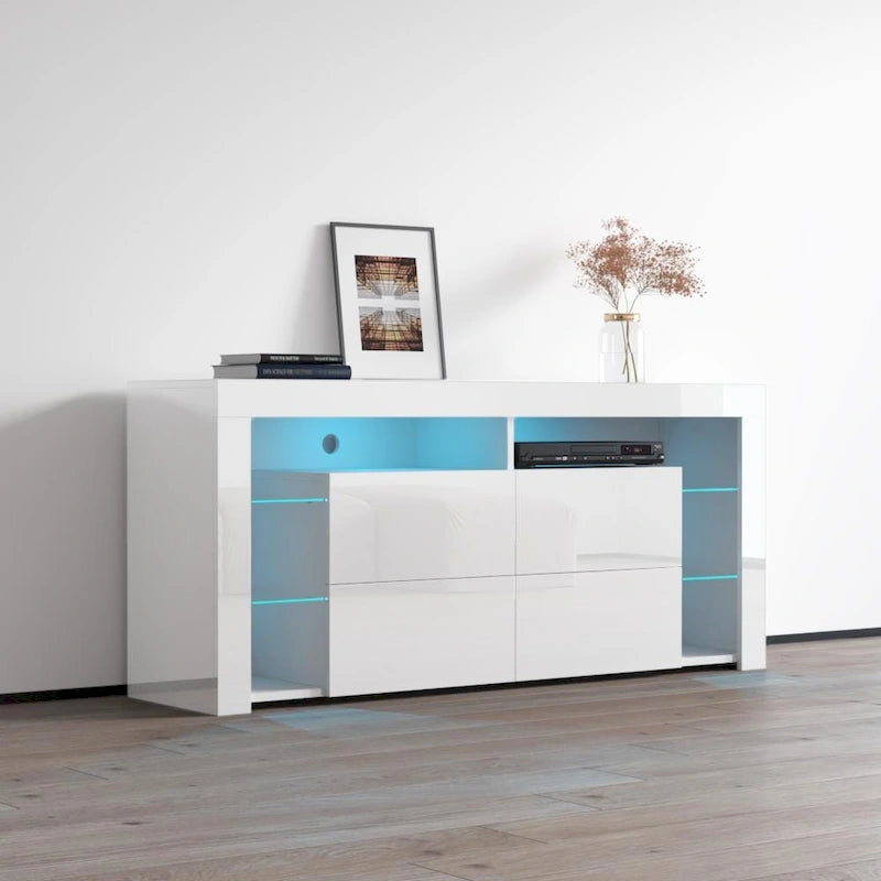 Mobile TV moderno lucido da 61 pollici con luci LED e spazio di archiviazione